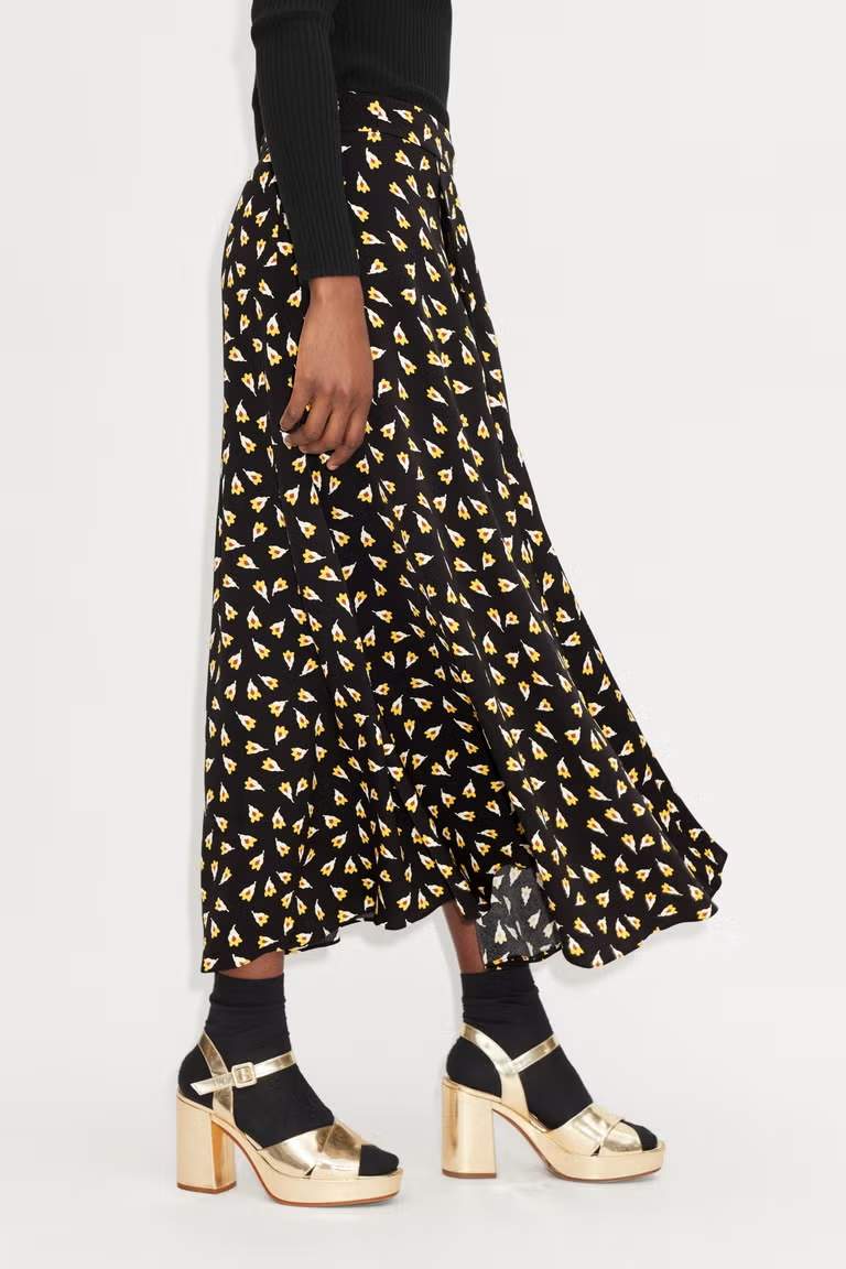 Flower Bud Print Flared Skirt