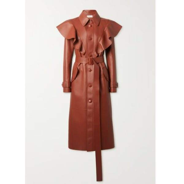 Net-A-Porter Chlo&eacute; Belted Ruffled Leather Trench Coat