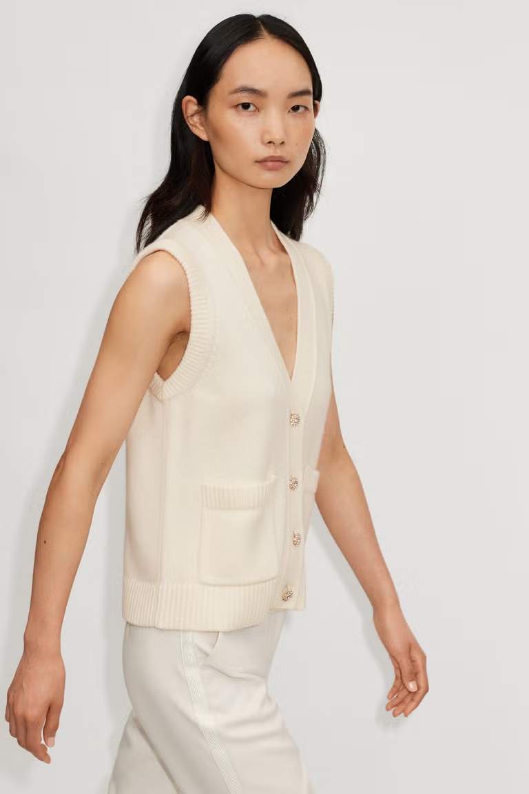 &nbsp;Merino Cashmere Gem Button Vest