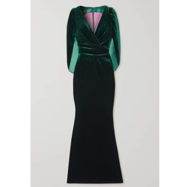 Net-A-Porter Talbot Runhof Cape-Effect Stretch-Velvet Gown Review&nbsp;